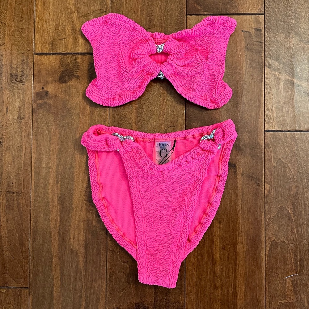 Hunza G Pink Glitter Heart Nicole Crinkle Bikini Set One Size - Picture 8 of 15